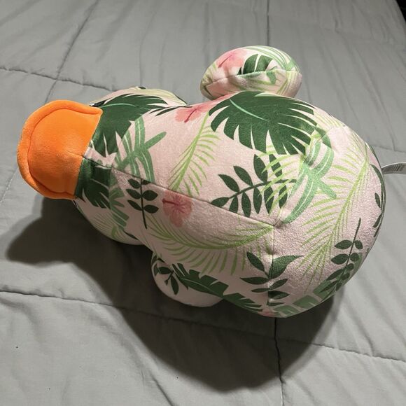 MTY International Light Pink Green Floral Tropical 14" Sitting Plush Duck Toy - Picture 7 of 7